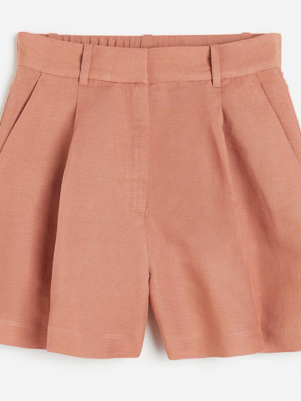 H&M linen blend High-Waist Pleated Shorts - Dusty Rose terracotta